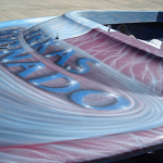 Jet boat airbrushed with Red Wine Candy, Electric Blue, Silver Platinum Interference Pearl.