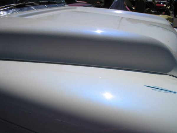 Blue Satin iridescent Interference Pearl on White Hood