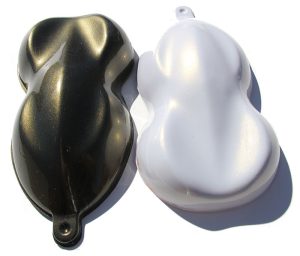 Gold Interference Pearl Shapes painted over both black and white base coats.